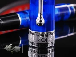 Aurora Rollerball<Optima - Auroloide Blue w/ Chrome Rollerball Pen - AU-975CBA by Blue and Silver Auroloide