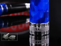 Aurora Rollerball<Optima - Auroloide Blue w/ Chrome Rollerball Pen - AU-975CBA by Blue and Silver Auroloide