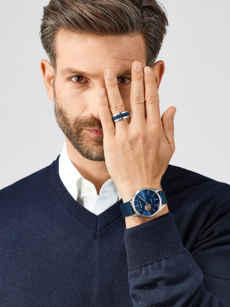 Bering Men's Watches<Mens Watch Automatic polished brushed silver Blue Dial 16743307