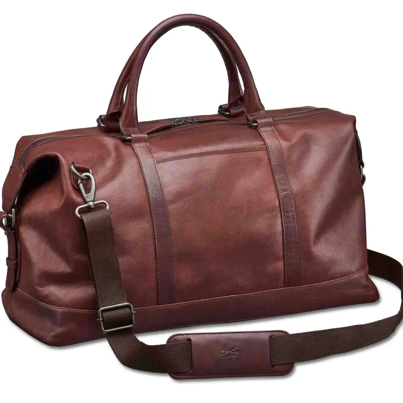 Mancini Portfolios|Attaches & Briefcases<Leather Carry-on Duffle Bag, 20" x 10" x 12", Brown
