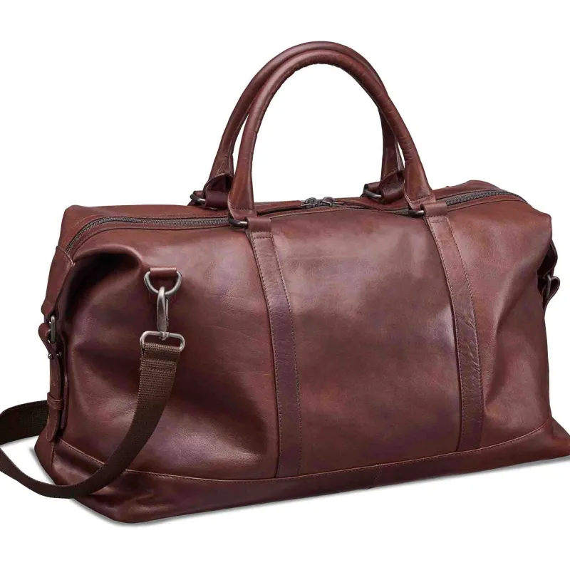 Mancini Portfolios|Attaches & Briefcases<Leather Carry-on Duffle Bag, 20" x 10" x 12", Brown