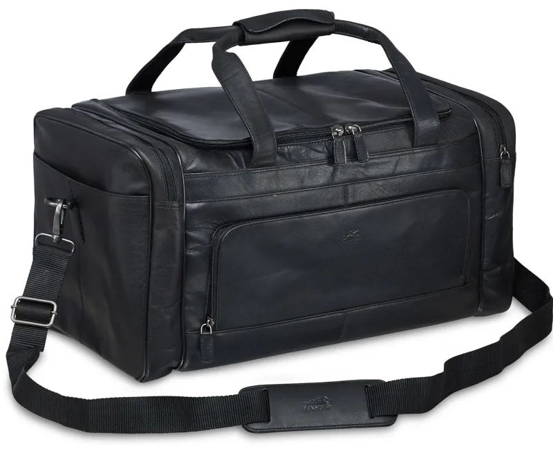 Mancini Portfolios|Attaches & Briefcases<Leather Carry-on Duffle Bag, 20" x 10.75" x 10.75", Black