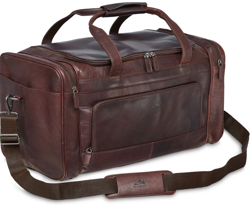 Mancini Portfolios|Attaches & Briefcases<Leather Carry-on Duffle Bag, 20" x 10.75" x 10.75", Brown