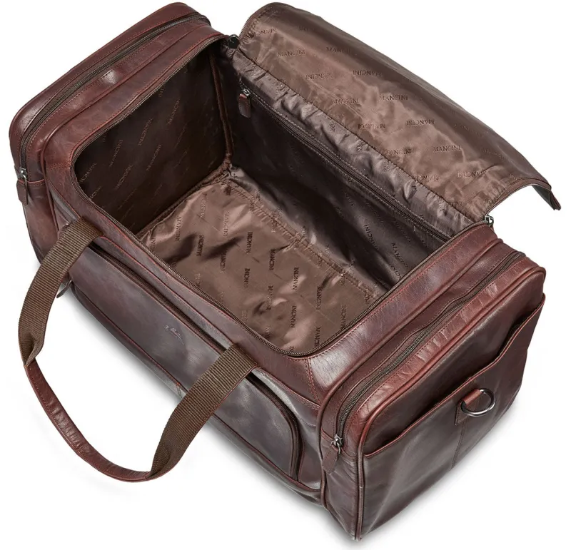 Mancini Portfolios|Attaches & Briefcases<Leather Carry-on Duffle Bag, 20" x 10.75" x 10.75", Brown