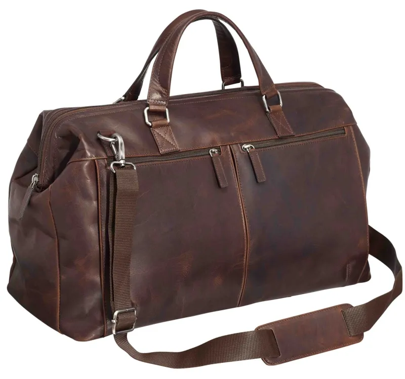 Mancini Portfolios|Attaches & Briefcases<Leather Classic Carry-on Duffle Bag, 20" x 10" x 13.5", Brown