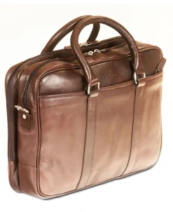 Mancini Portfolios|Business Cases<Leather Double Compartment Zippered Briefcase for 15.6" Laptop