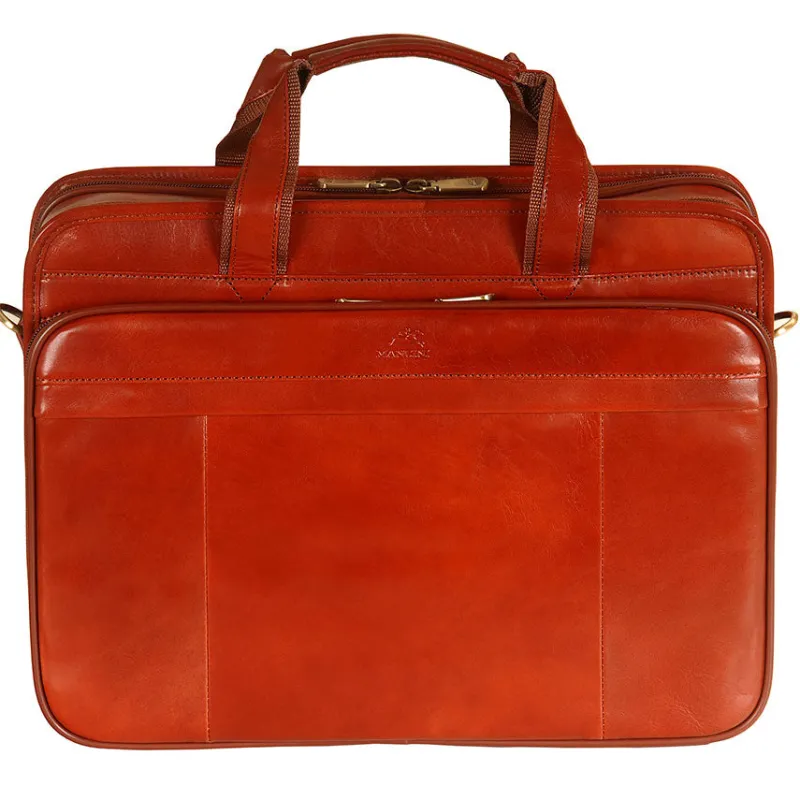 Mancini Portfolios|Business Cases<Leather Double Compartment Briefcase Laptop and Tablet Brown Black