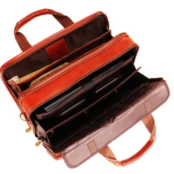 Mancini Portfolios|Business Cases<Leather Double Compartment Briefcase Laptop and Tablet Brown Black