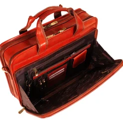Mancini Portfolios|Business Cases<Leather Double Compartment Briefcase Laptop and Tablet Brown Black