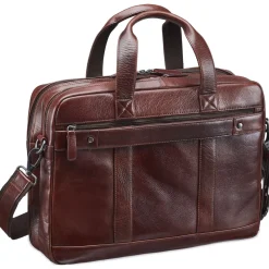 Mancini Portfolios|Business Cases<Leather Laptop Double Compartment Briefcase Brown