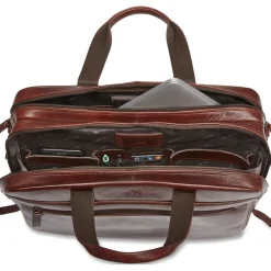 Mancini Portfolios|Business Cases<Leather Laptop Double Compartment Briefcase Brown