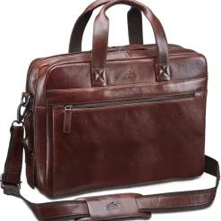 Mancini Portfolios|Business Cases<Leather Laptop Double Compartment Briefcase Brown