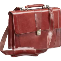 Mancini Portfolios|Business Cases<Leather Signature Double Compartment Briefcase 95898 Brown