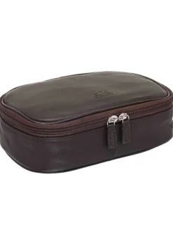 Mancini Portfolios|Attaches & Briefcases<Medium Zippered Toiletry Bag, 10" x 5.5" x 3", Brown