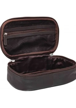 Mancini Portfolios|Attaches & Briefcases<Medium Zippered Toiletry Bag, 10" x 5.5" x 3", Brown