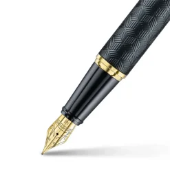 Sheaffer Fountain<300 ENGRAVED BLACK AND SHINY CHROME CAP GOLD TRIM Fountain Pen