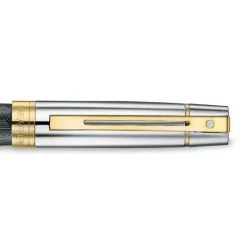 Sheaffer Fountain<300 ENGRAVED BLACK AND SHINY CHROME CAP GOLD TRIM Fountain Pen