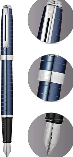 Sheaffer Pen Closeouts|Fountain<Prelude Deep Blue Horizontal Line Engraving Fountain Pen